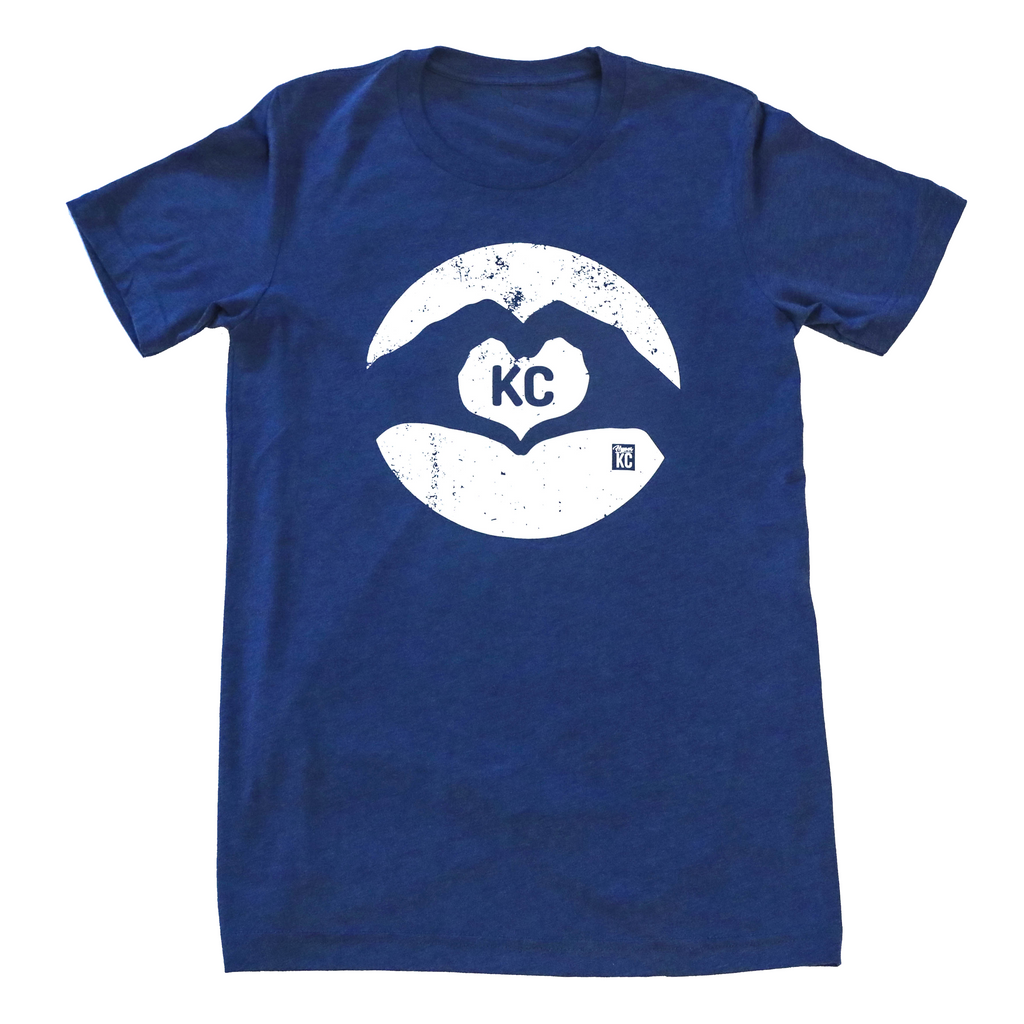 Charlie Hustle Unisex Vintage Grey Blue KC Heart T-Shirt